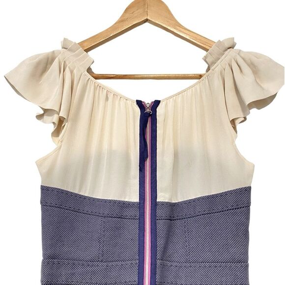 Rebecca Taylor Sweetheart Neck Silk Top Blue Midi Dress 4 - Picture 5 of 11